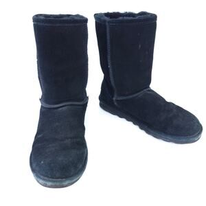 Bearpaw Suede Mid-Calf Boots Black Women Size 9 Sherpa Lined 9.5" Tall